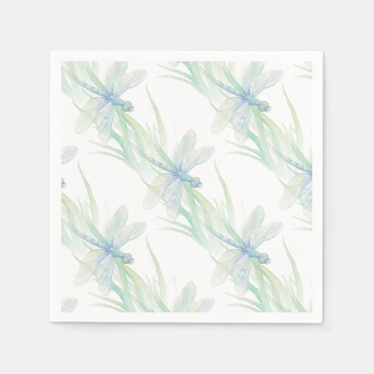 Wasserfarbene Libelle in Soft Blues & Green Art Serviette (Vorderseite)