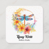 Wasserfarbene Libelle und Blume Quadratische Visitenkarte (Vorderseite)