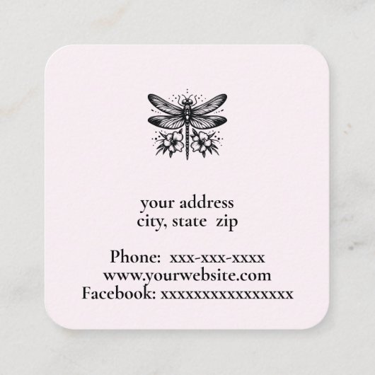 Wasserfarbene Libelle und Blume Quadratische Visitenkarte (Rückseite)