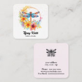 Wasserfarbene Libelle und Blume Quadratische Visitenkarte (Vorne/Hinten)