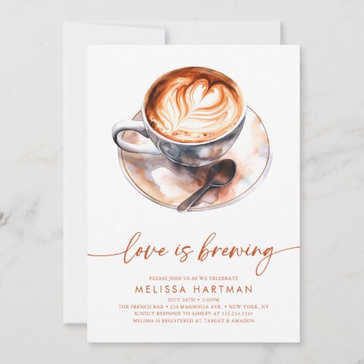 Wasserfarbene Liebe ist das Brechen von Kaffee Bra Einladung (Vorderseite)