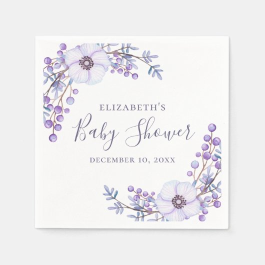 Wasserfarbene lila Blume. Blütenbaby-Dusche Serviette (Vorderseite)