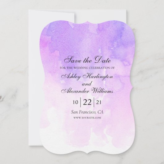 Wasserfarbene lila Hochzeit. Romantischer Lavendel Save The Date (Vorderseite)
