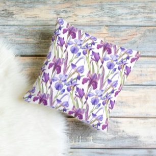 Wasserfarbene lila Iris Blumen Wurfkissen Kissen