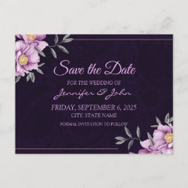 Wasserfarbene Lila Peony Wedding Save the Date Ankündigungspostkarte