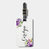 Wasserfarbene Lila Rose Botanisches Personalisiert Gepäckanhänger (Vorderseite vertikal)