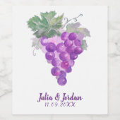 Wasserfarbene Lila Trauben Cluster Art Hochzeit Weinetikett (Einzelnes Label)