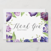 Wasserfarbene Lila Tulips Blumenrahmen Hochzeit Dankeskarte (Vorderseite)