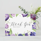 Wasserfarbene Lila Tulips Blumenrahmen Hochzeit Dankeskarte (Stehend Vorderseite)