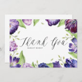 Wasserfarbene Lila Tulips Blumenrahmen Hochzeit Dankeskarte (Vorne/Hinten)