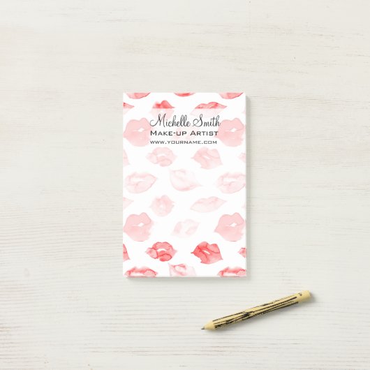 Wasserfarbene Lippen Muster Make-up Post-it Klebezettel (Auf Schreibtisch)