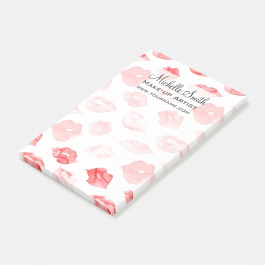 Wasserfarbene Lippen Muster Make-up Post-it Klebezettel (angewinkelt)
