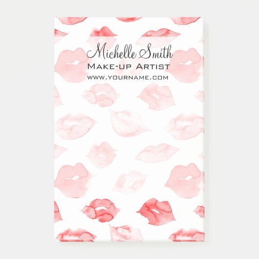 Wasserfarbene Lippen Muster Make-up Post-it Klebezettel (Vorderseite)