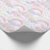 Wasserfarbene magische Regenbogen und Wolken-Glitz Geschenkpapier (Ecke)
