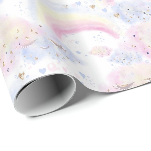Wasserfarbene magische Regenbogen und Wolken-Glitz Geschenkpapier (Rolleneckpunkt)