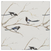 Wasserfarbene Magpie Garden Vögel im Baum Stoff (Nahaufnahme)