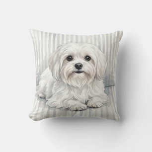 Wasserfarbene Malteser-Hund-Dekokissen Kissen