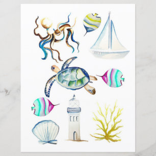 Wasserfarbene Meereselemente zum Ausschneiden und 