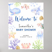 Wasserfarbene Meerestiere Babydusche Begrüßung Poster (Vorne)