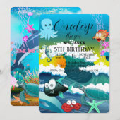 Wasserfarbene Meerestiere Einladung zur Geburtstag (Vorne/Hinten)