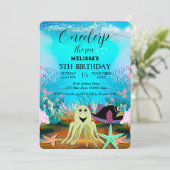 Wasserfarbene Meerestiere Einladung zur Geburtstag (Stehend Vorderseite)