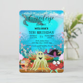 Wasserfarbene Meerestiere Einladung zur Geburtstag (Stehend Vorderseite)