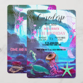 Wasserfarbene Meerestiere Einladung zur Geburtstag (Vorne/Hinten)