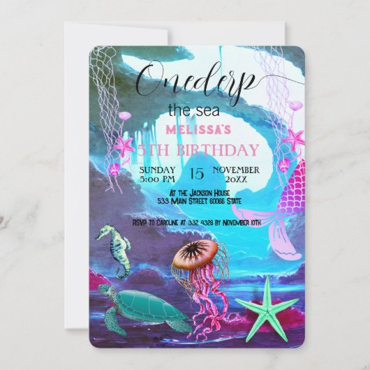 Wasserfarbene Meerestiere Einladung zur Geburtstag (Vorderseite)