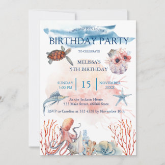 Wasserfarbene Meerestiere Einladung zur Geburtstag