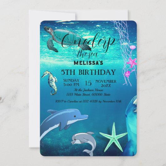 Wasserfarbene Meerestiere Einladung zur Geburtstag (Vorderseite)