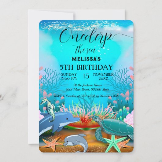 Wasserfarbene Meerestiere Einladung zur Geburtstag (Vorderseite)