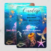 Wasserfarbene Meerestiere Einladung zur Geburtstag (Vorne/Hinten)