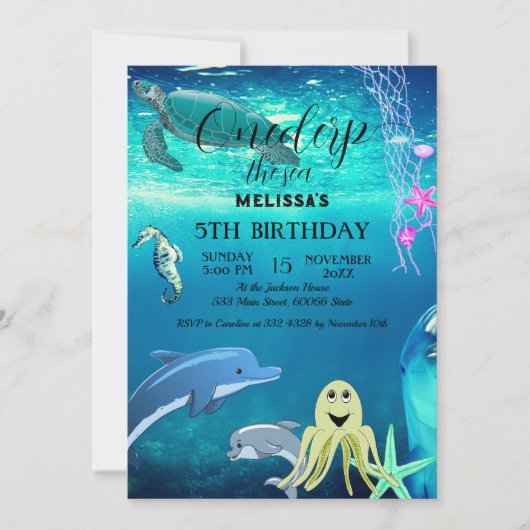 Wasserfarbene Meerestiere Einladung zur Geburtstag (Vorderseite)