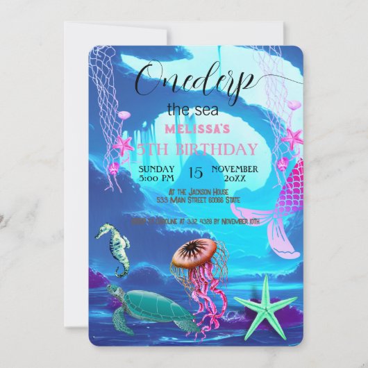 Wasserfarbene Meerestiere Einladung zur Geburtstag (Vorderseite)