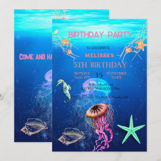 Wasserfarbene Meerestiere Einladung zur Geburtstag