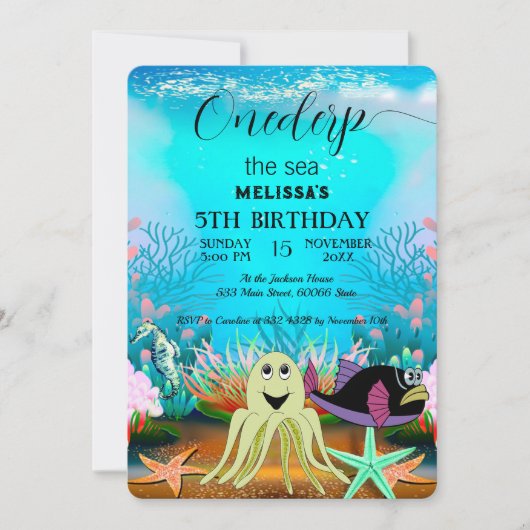 Wasserfarbene Meerestiere Einladung zur Geburtstag (Vorderseite)