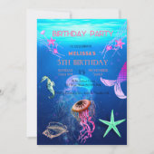 Wasserfarbene Meerestiere Einladung zur Geburtstag (Vorderseite)