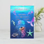 Wasserfarbene Meerestiere Einladung zur Geburtstag (Stehend Vorderseite)