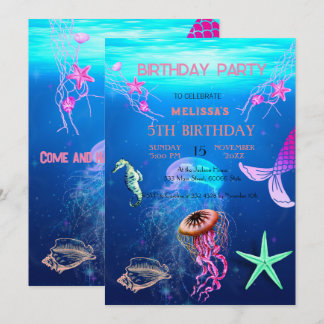 Wasserfarbene Meerestiere Einladung zur Geburtstag