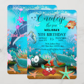 Wasserfarbene Meerestiere Einladung zur Geburtstag (Vorne/Hinten)