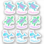 Wasserfarbene Meerestiere personalisierter Name Ku Aufkleber (Vorderseite)