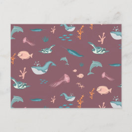 Wasserfarbene Meerestiere Rosa Muster Feiertagspostkarte