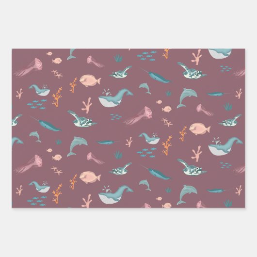 Wasserfarbene Meerestiere Rosa Muster Geschenkpapier Set (Vorderseite 2)