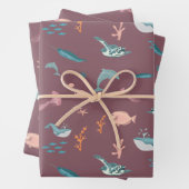 Wasserfarbene Meerestiere Rosa Muster Geschenkpapier Set (Beispiel)