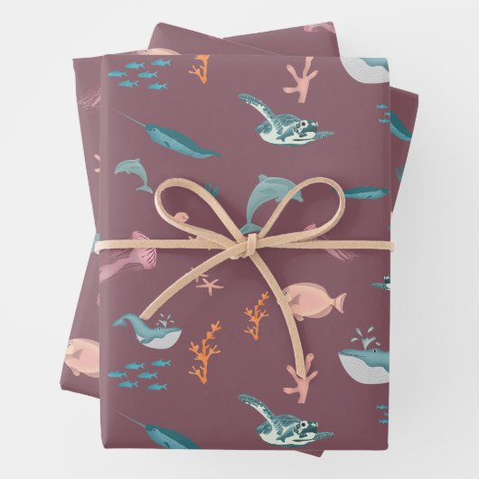 Wasserfarbene Meerestiere Rosa Muster Geschenkpapier Set (Beispiel)
