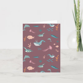 Wasserfarbene Meerestiere Rosa Muster Karte