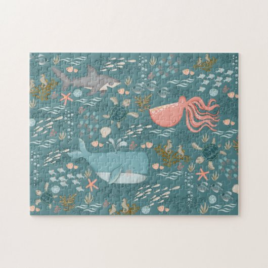 Wasserfarbene Meerestiere suchen und finden Aquama Puzzle (Horizontal)