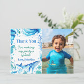 Wasserfarbene Meerestiere Whale unter dem Foto Dankeskarte (Stehend Vorderseite)