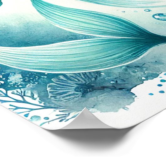 Wasserfarbene Meerjungfrau Mauer Postkarten Poster (Ecke)