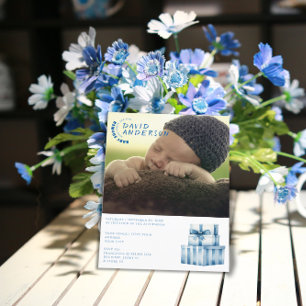 Wasserfarbene minimalistische Babyparty-Foto für J Einladungspostkarte